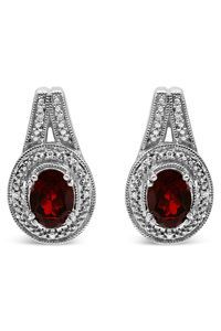 Diamond Accent and 8x6mm Red Oval Garnet Earrings